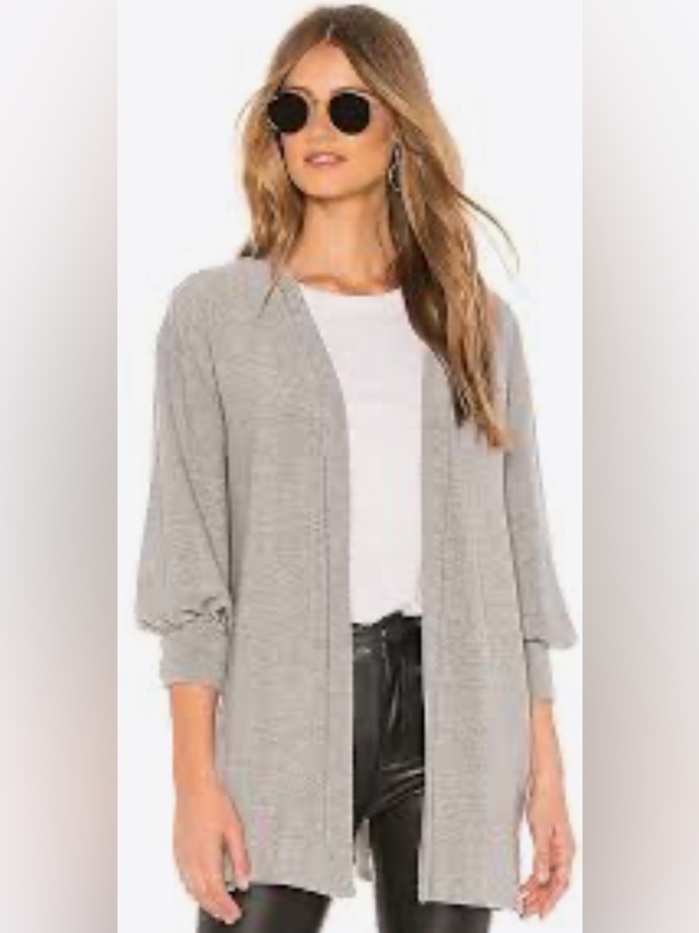 Chaser Bishop Sleeve Cardigan Heather Grey Size Medium Open Front Soft 
EUC